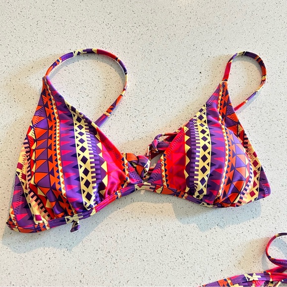 NEW Cupshe Bikini Set Large Aztec Tribal Boho Purple Pink Adjust Swim Top Bottom - Picture 3 of 10